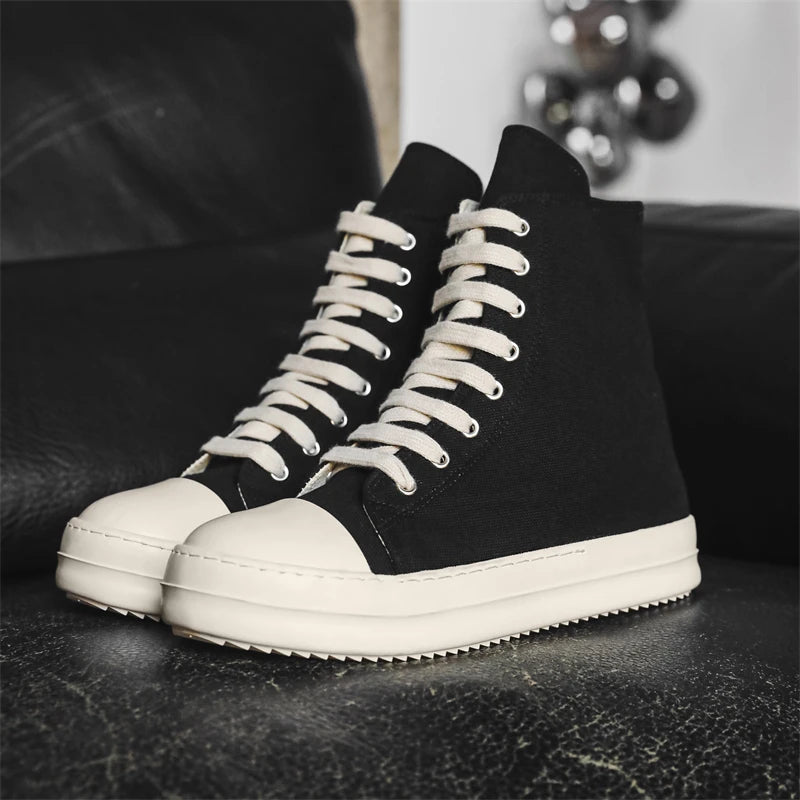 Unisex High-Top Leather Sneakers - Lace-Up Ankle Boots