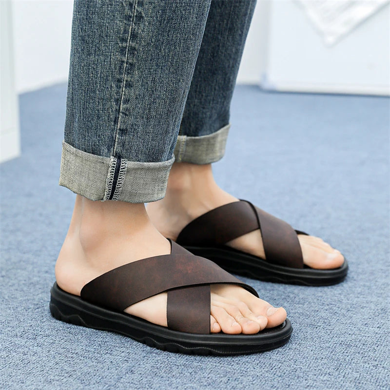 Men's Summer Slides Crossover Slippers Sandals