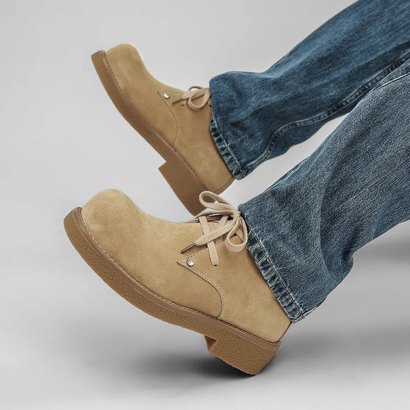 Men’s Casual Platform Lace Up British Style Chunky Ankle Boots
