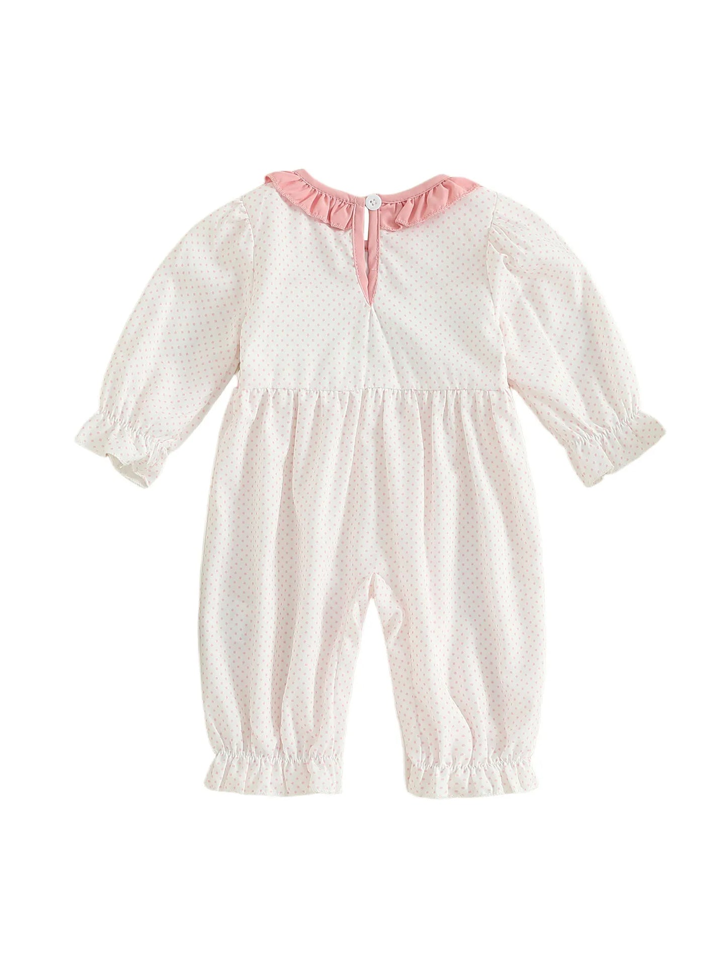 Baby Girls' Christmas Romper - Santa & Gingerbread Embroidery Smocked Long Sleeve Jumpsuit