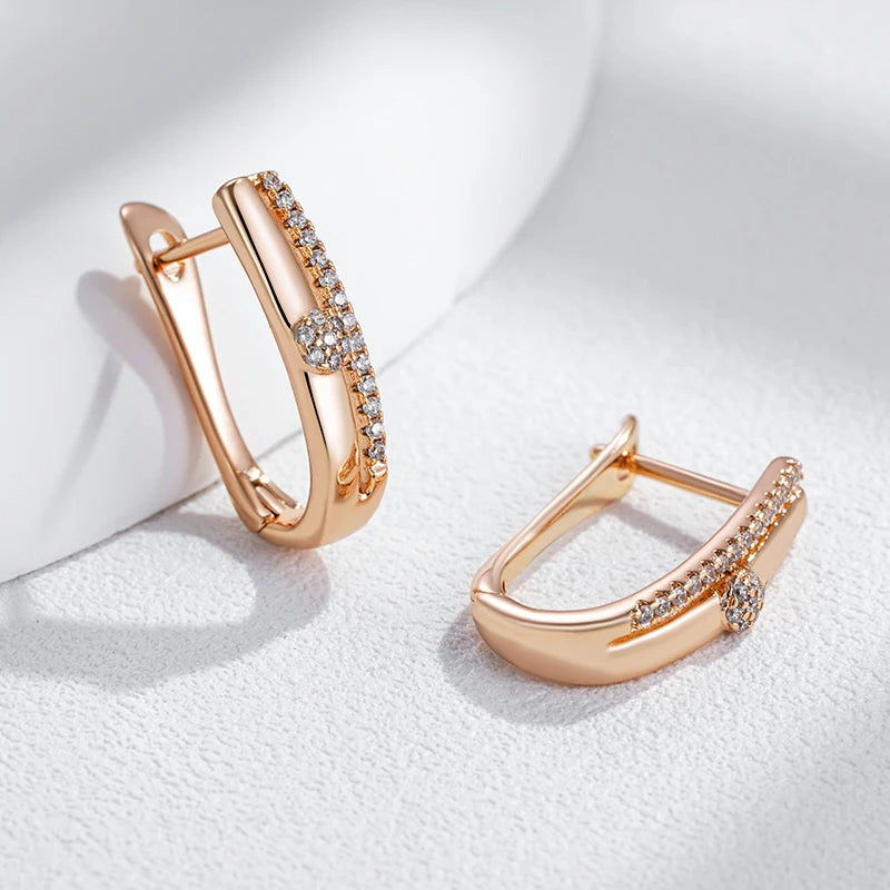 Geometric Hoop Earrings - Rose Gold with Natural Zircon