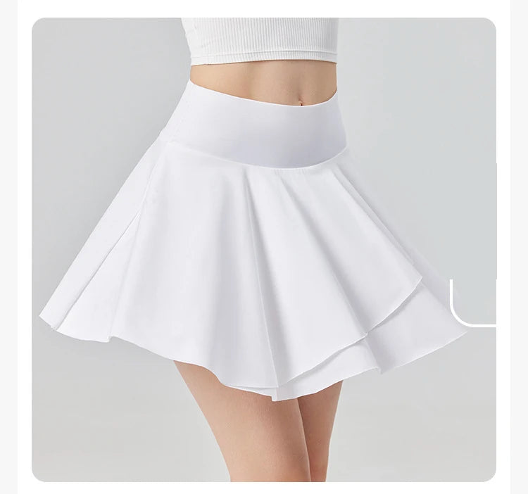 Women's High Waist Tennis Skirt with Built-in Shorts - Quick Dry Athletic Skort