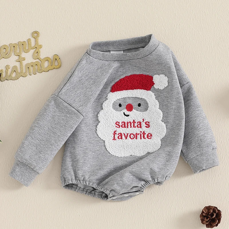 Christmas Santa Embroidery Fuzzy Romper - Baby Boys Girls Playsuit