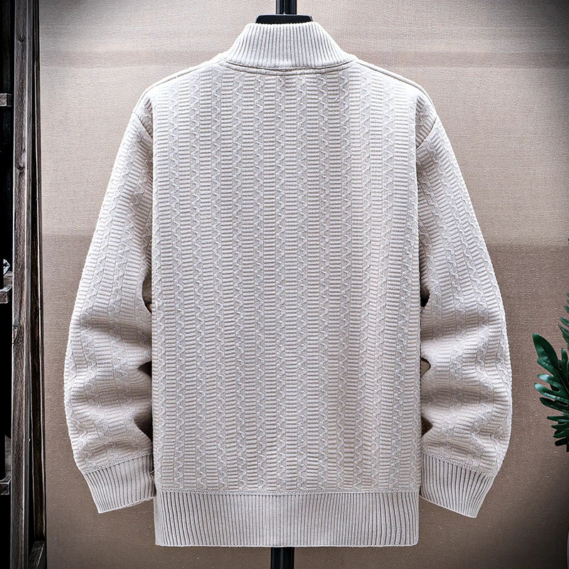 Men's Fleece Stand Collar Cardigan - Thick Knit Sweatercoat for Autumn Winter