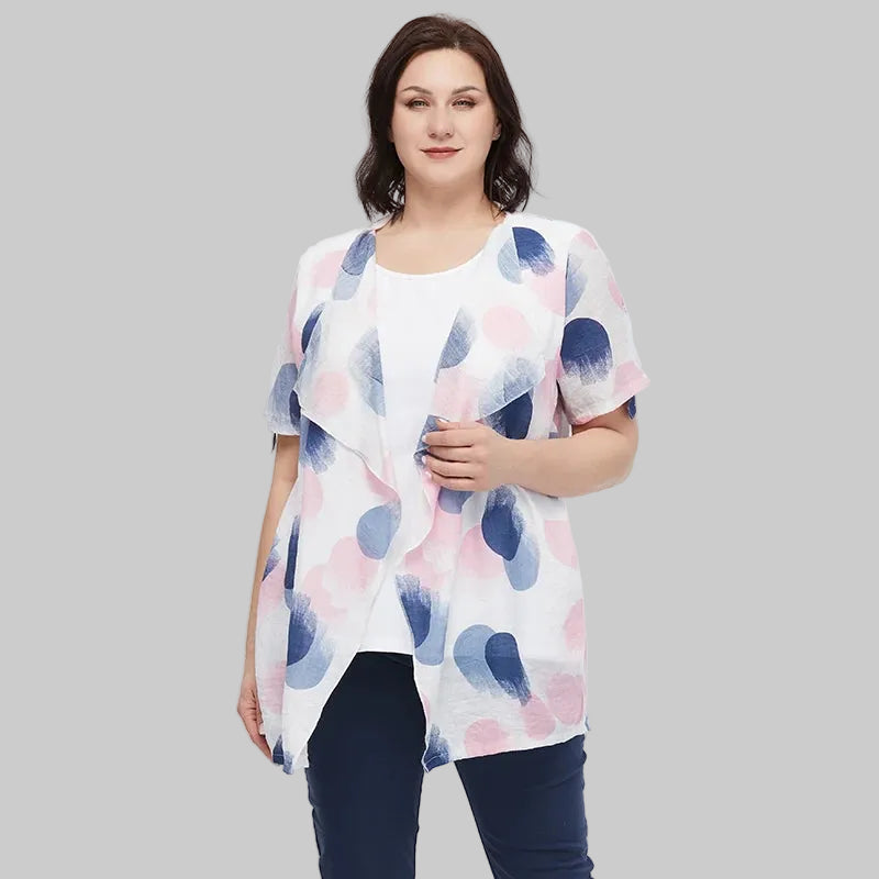 Women's Oversized Fake Two-Piece Print Shirt Blouse