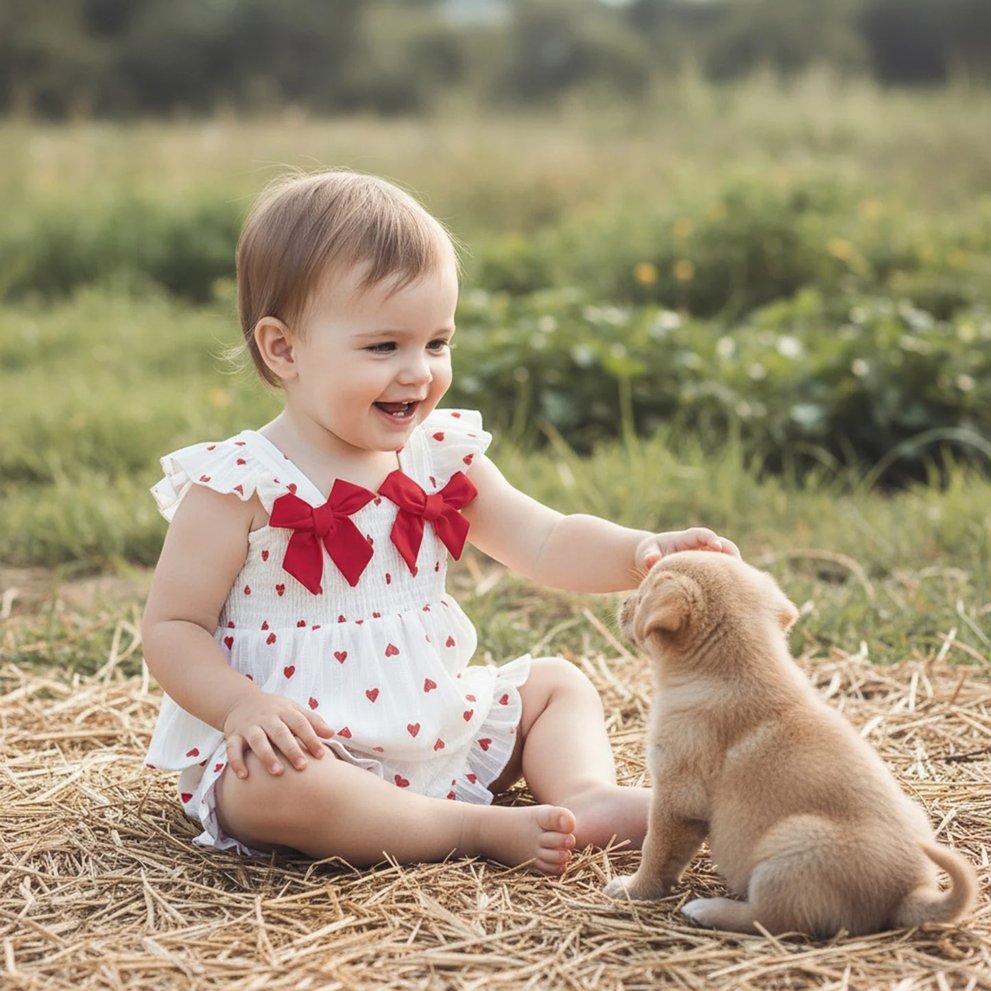 Toddler Girls Valentine's Day Ruffle Shoulder Strap Heart Print Top and Shorts Set