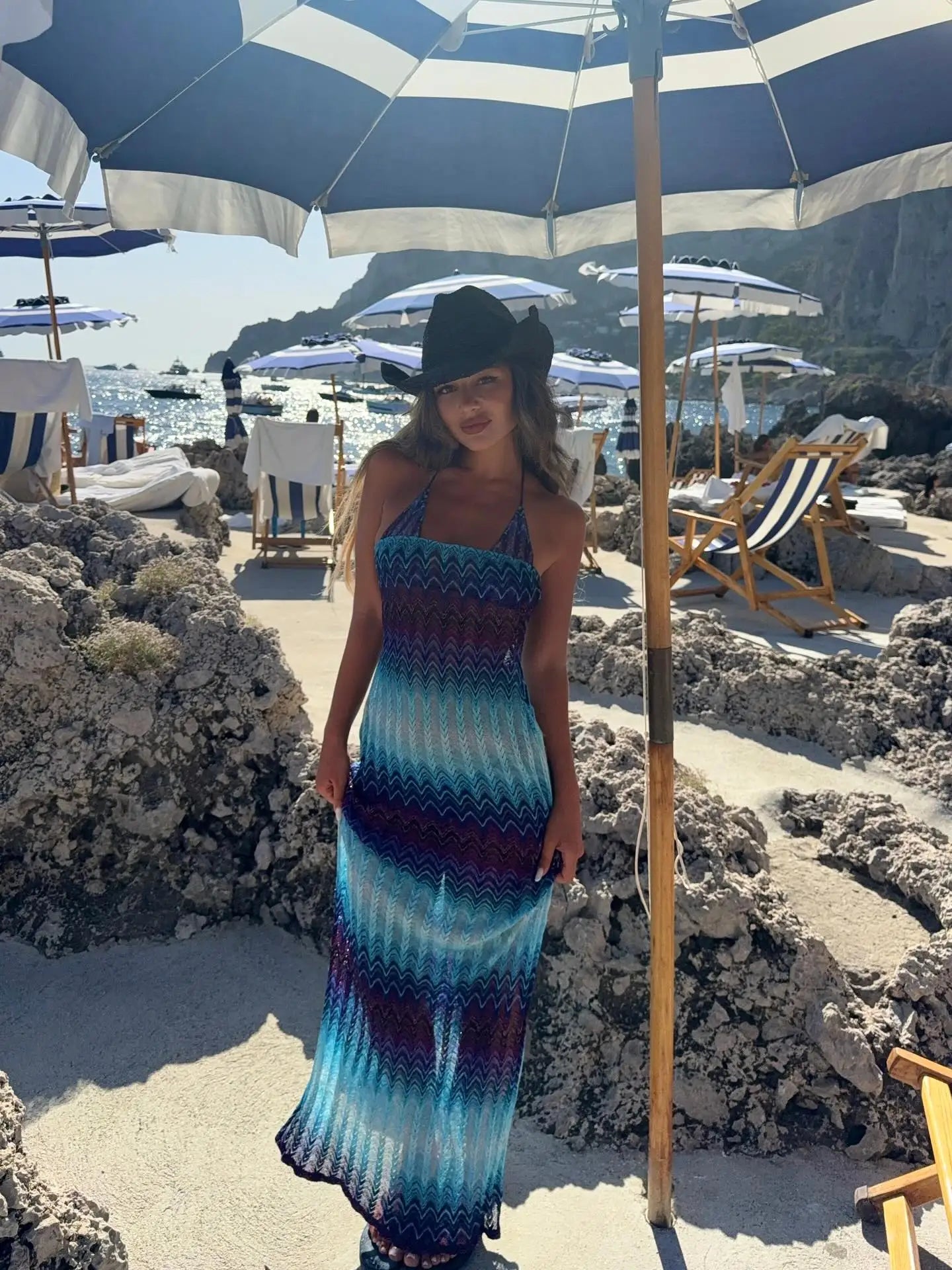 Women's Strapless Print Bandage Maxi Dress - Split Cover Up & Evening Wear