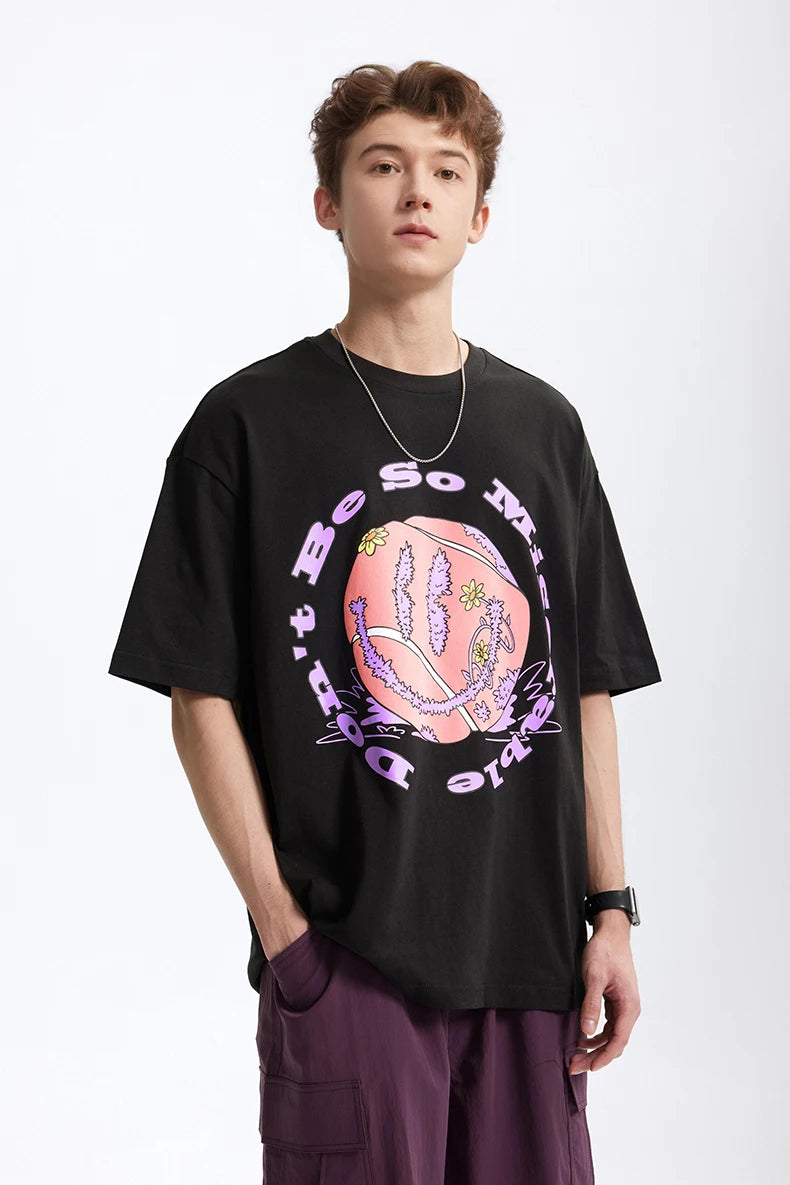 Men's Tennis Graphic Cotton T-Shirt American Vintage Tee Streetwear Loose Fit Crew Neck Short Sleeve