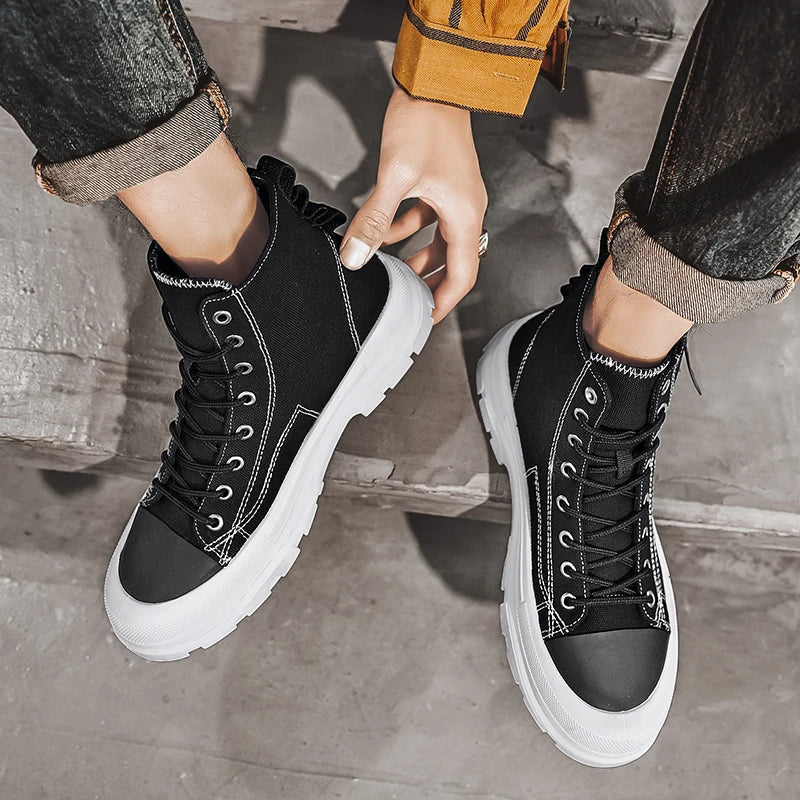Men's Casual High Top Sneakers Platform  Lace Up Ankle Boots  Comfortable  Canvas Shoes
