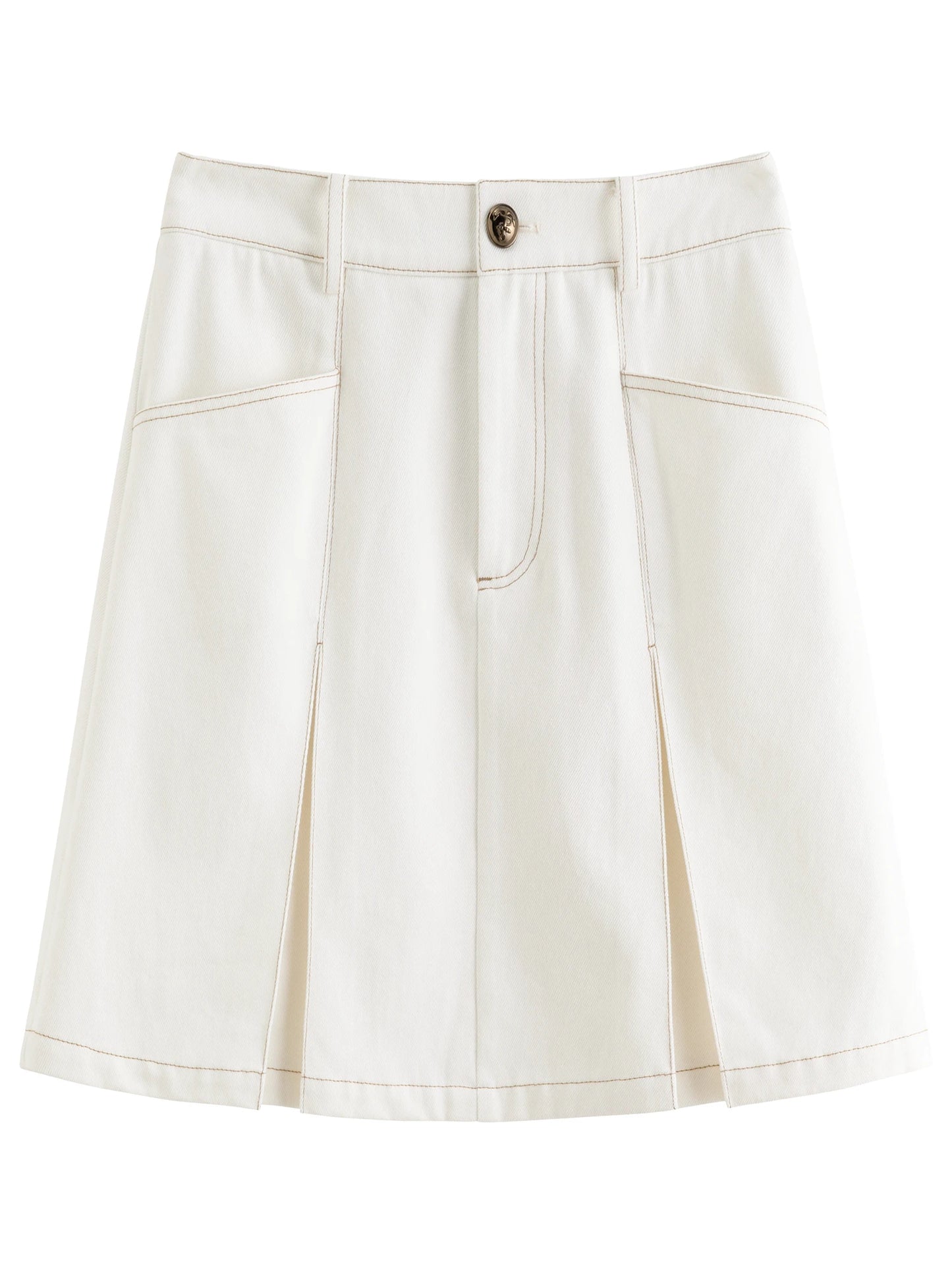 High Waist A-Line Denim Skirt - Contrast Colour Retro Style