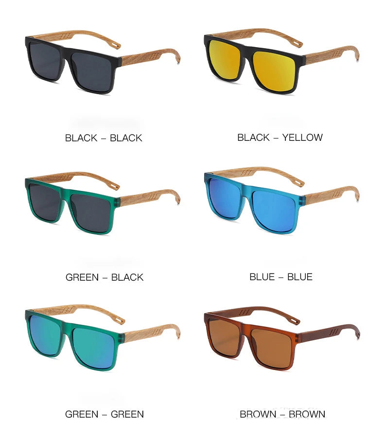 Unisex Square Sunglasses - Wood Effect UV400 Protection Driving Eyewear