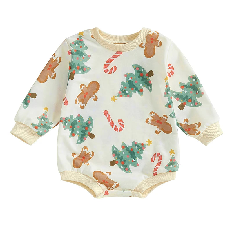 Christmas Candy Cane and Tree Print Romper - Baby Boys Girls Jumpsuit
