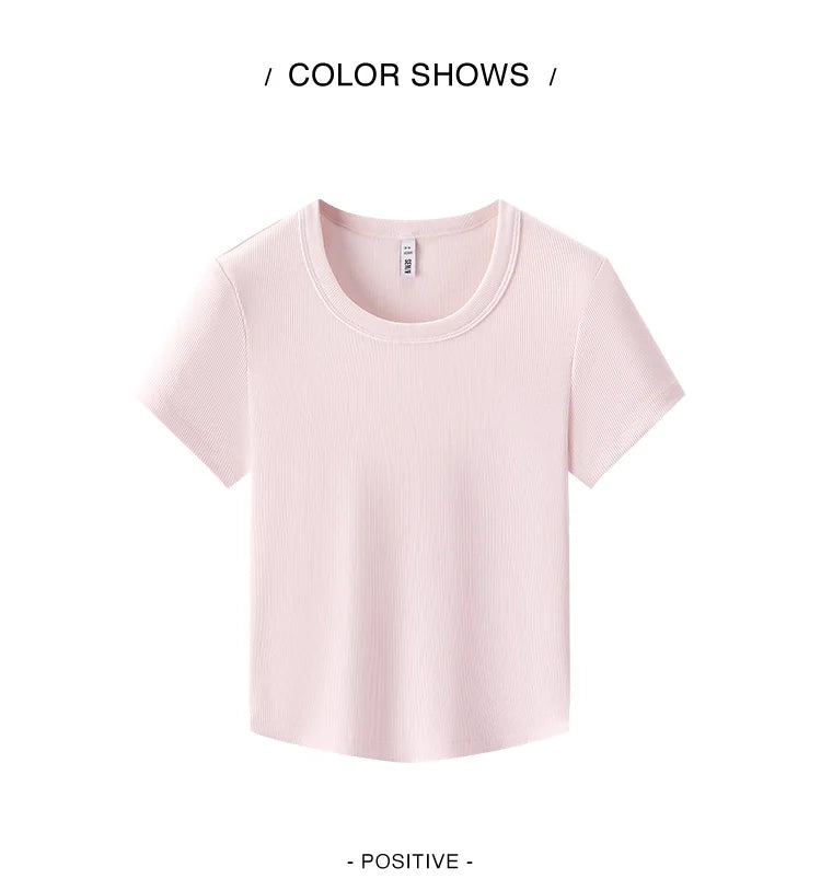 Cooling Fitted Short Sleeve Tee - Summer Round Neck Basic Top