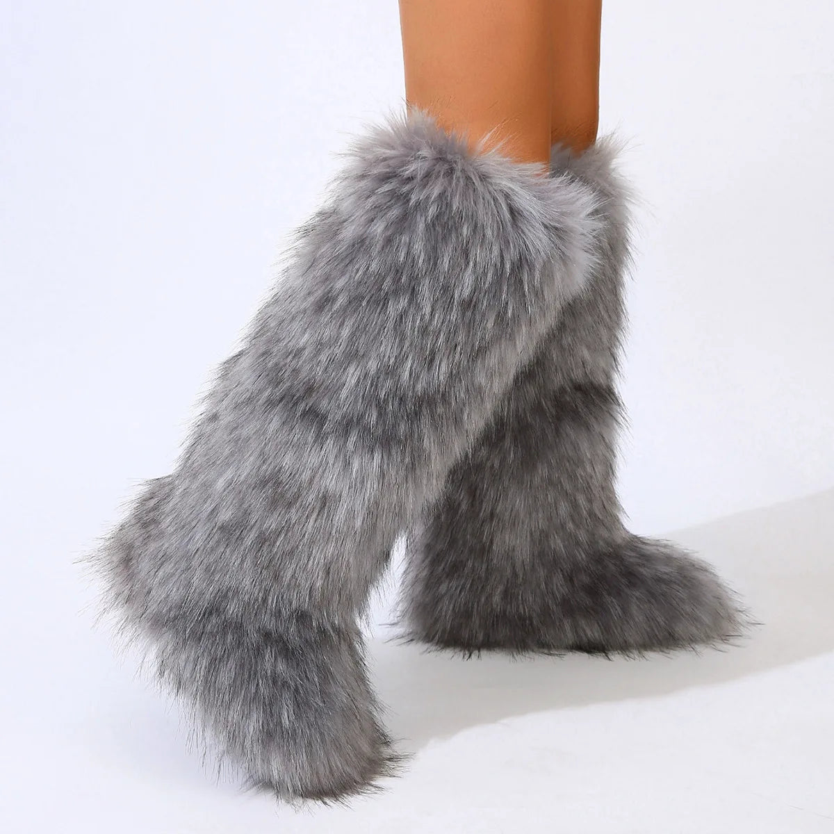 Women's Winter Thigh High Fluffy Plush Knee High Fur Faux Boots