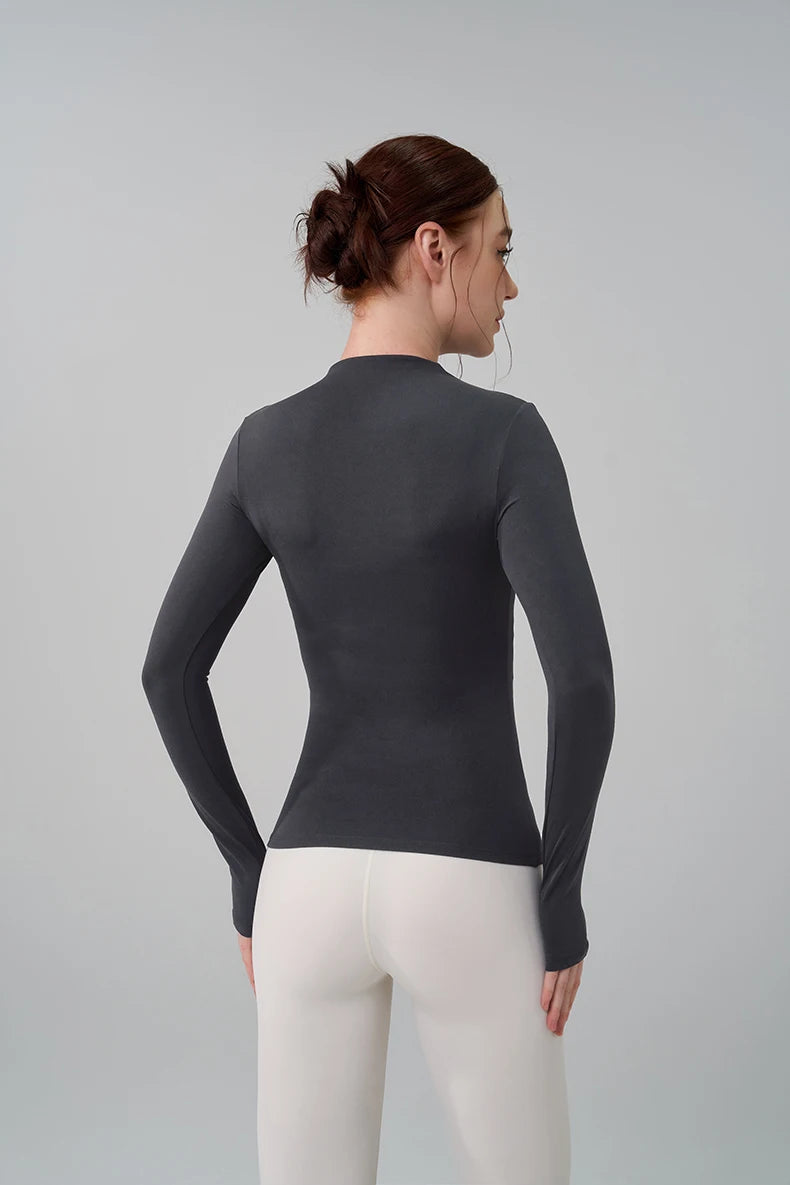 Half-High Collar Slim Fit Yoga Top - Long Sleeve Pilates Fitness T-Shirt