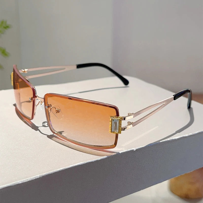 Unisex Rectangle Metal Gradient Sunglasses