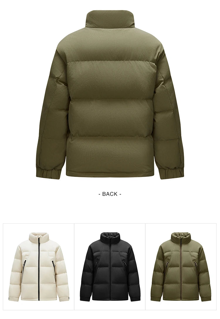 Down Jacket Men Textured Loose Fit Stand Collar Puffer Coat Winter Versatile Outerwear