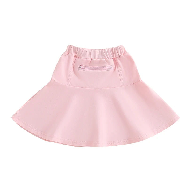 Girls' Ruffled A-Line Skirt - Solid Colour Elastic Waist Mini Skirt