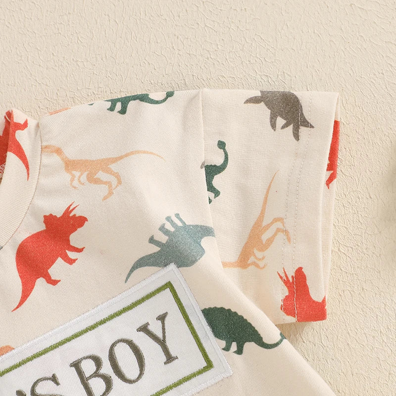 Baby Boys Dinosaur Romper - Letter Embroidery Short Sleeve Bodysuit (0-18M)