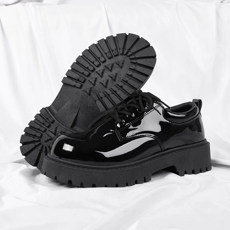 Men's Platform PU Leather  Lace-up Sneakers Thick Bottom British Shoes