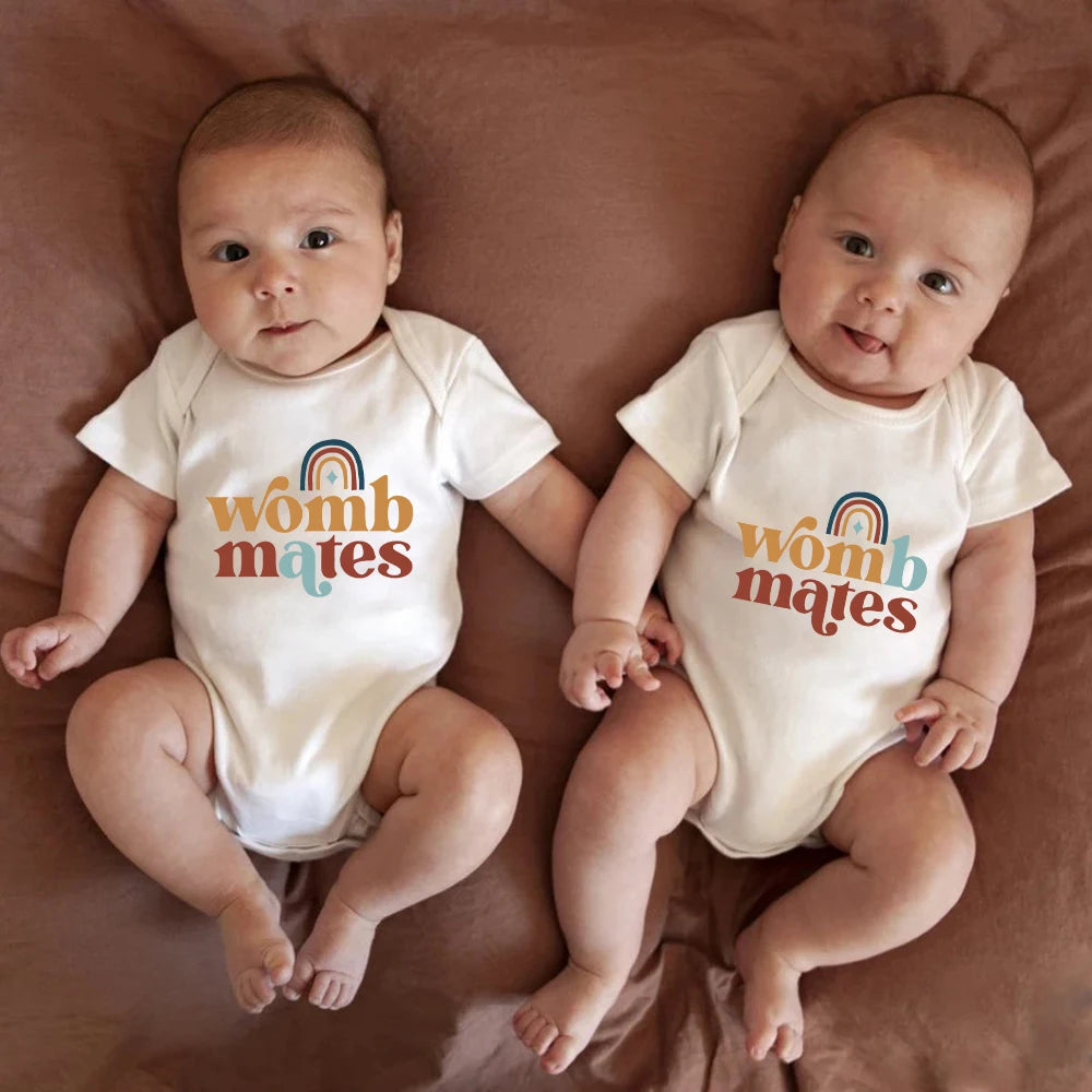 Twin Baby's  "Womb Mates"  Romper Cotton Outfits Bodysuits