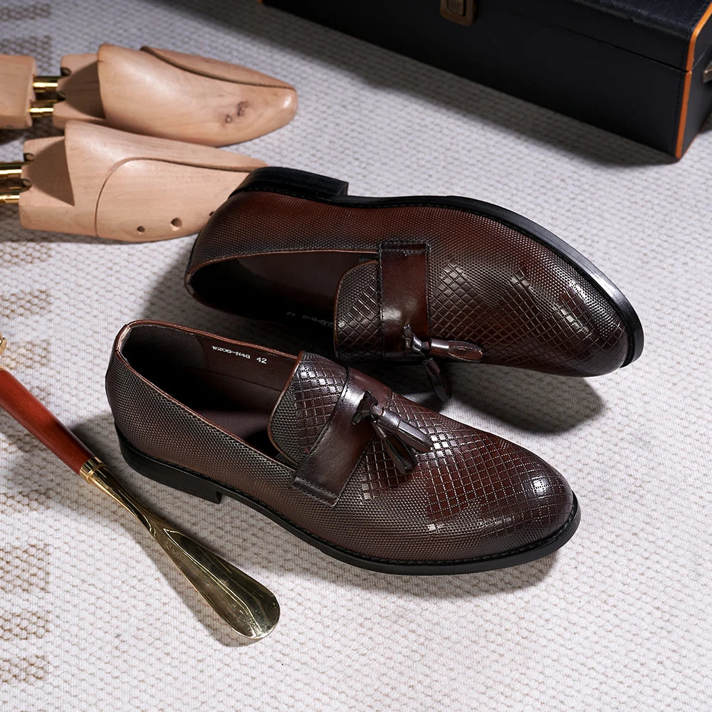 Men's Tassel Genuine Leather Slip on Daily Casual  Handmade Office Wedding Loafer Shoes