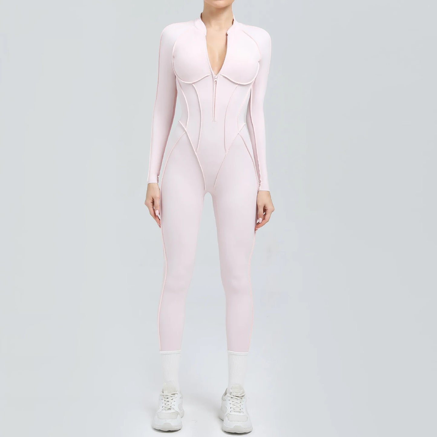 Nylon Jumpsuit - Yoga Fitness Bodysuit with Zipper