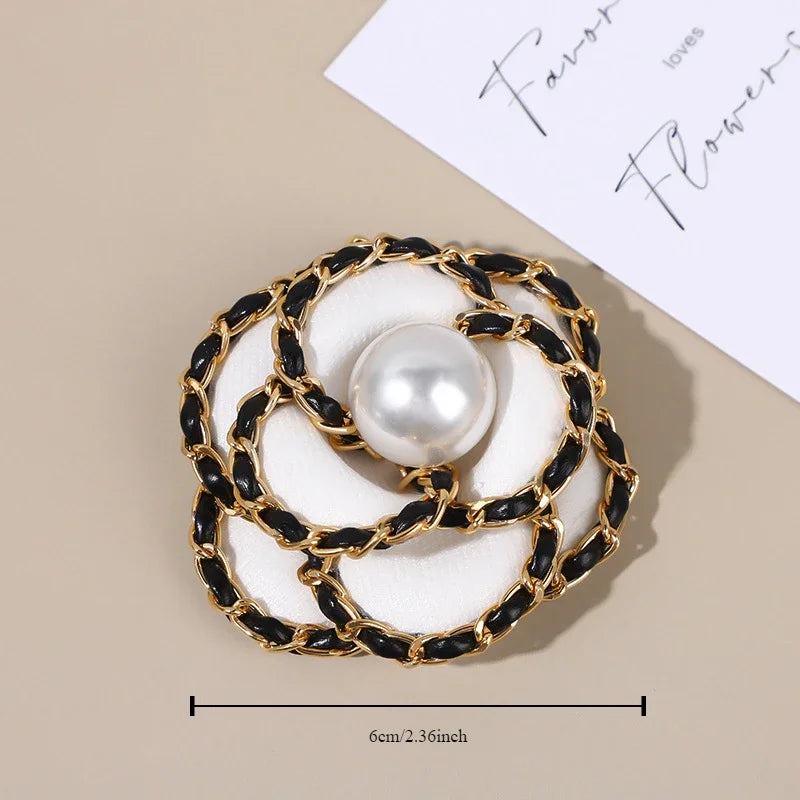 Elegant Fabric Camellia Pearl Brooch - Flower Corsage Pin