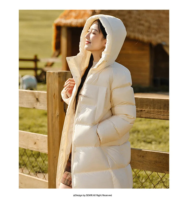 Women's Long Down Jacket - Three-Proof Hooded Winter Coat Loose Fit