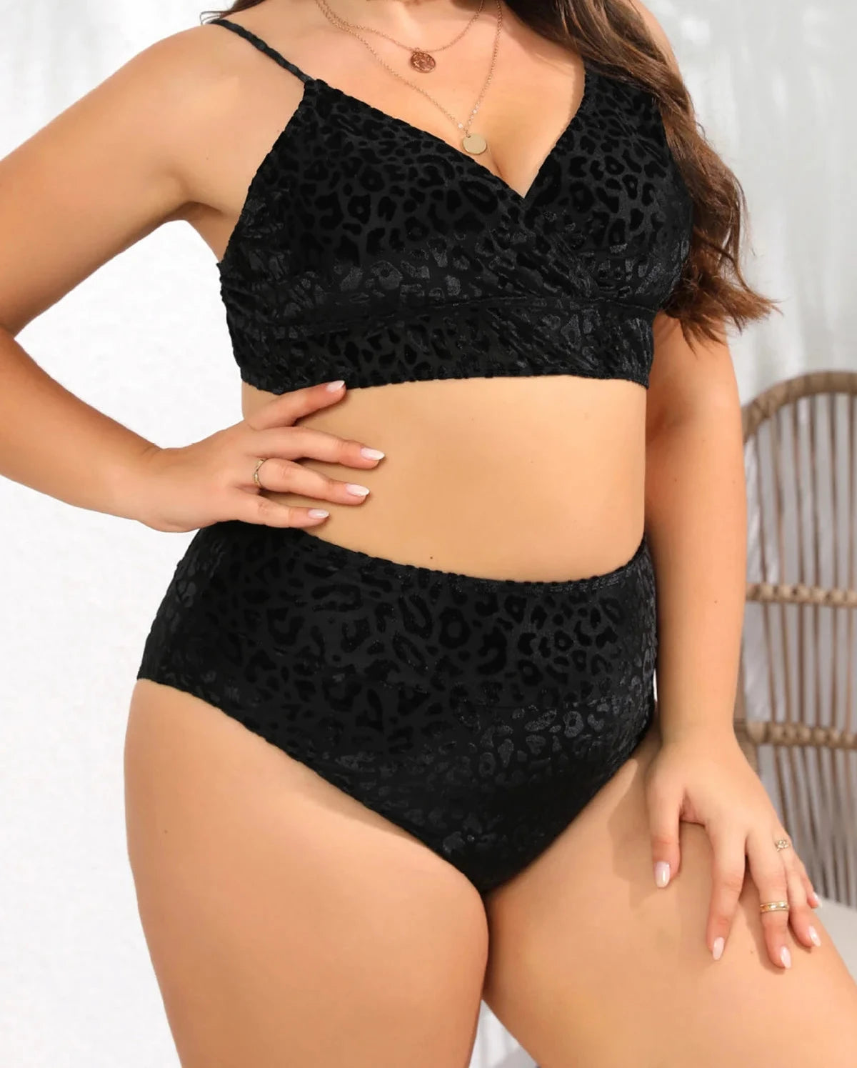Leopard Print Bikini Set - High Waist Two Piece Swimsuit