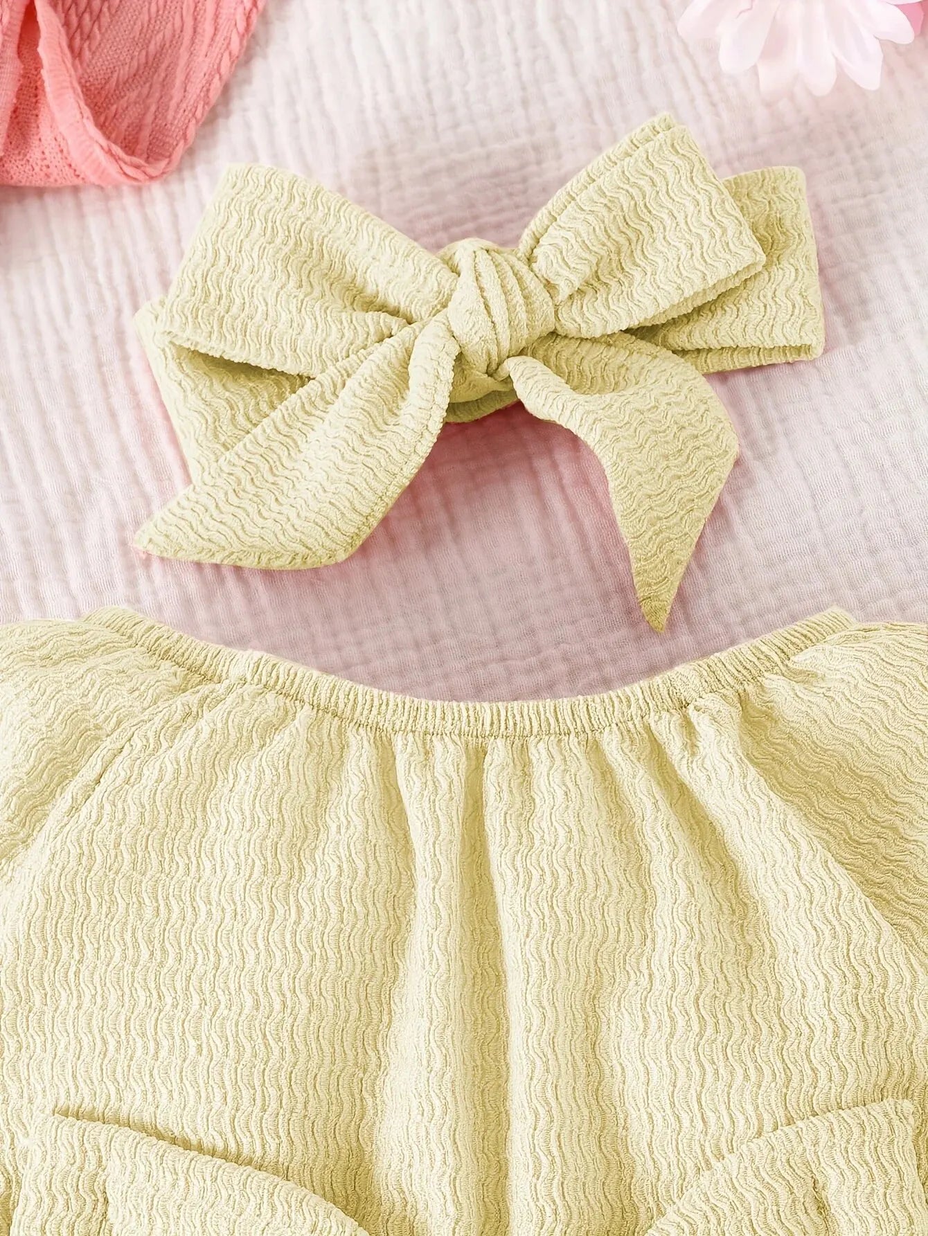 Baby's Bow Pink Long Sleeve Onesie Two-piece Set