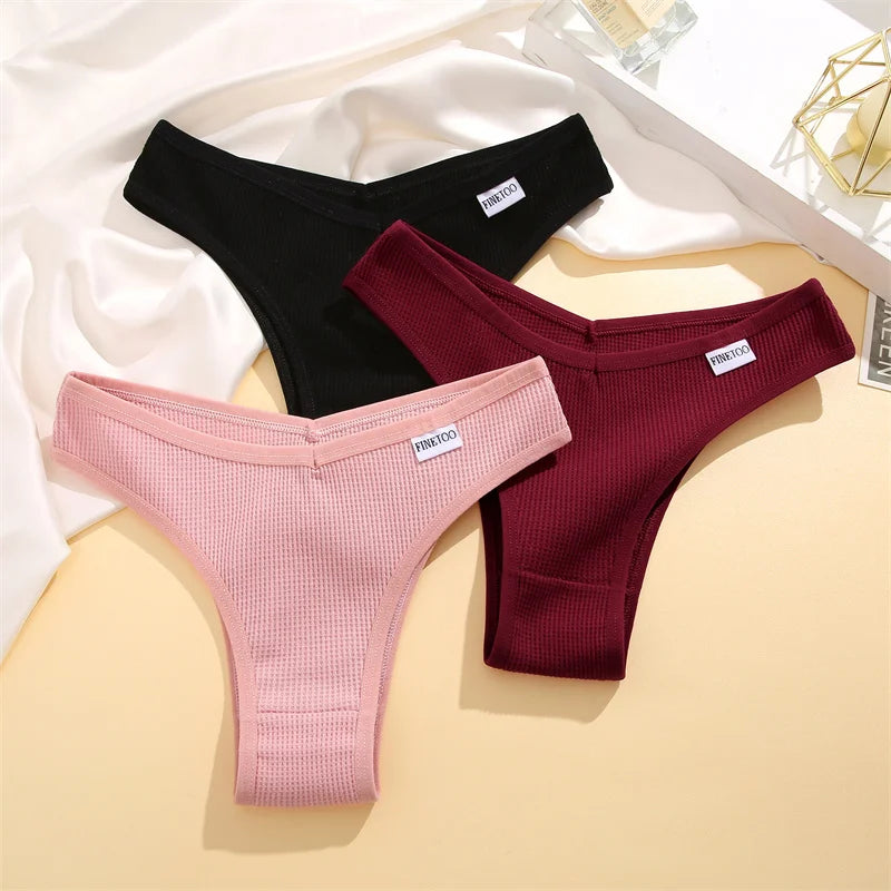 Women's Cotton Brazilian Panties 3-Piece Set - Waffle Style Underwear