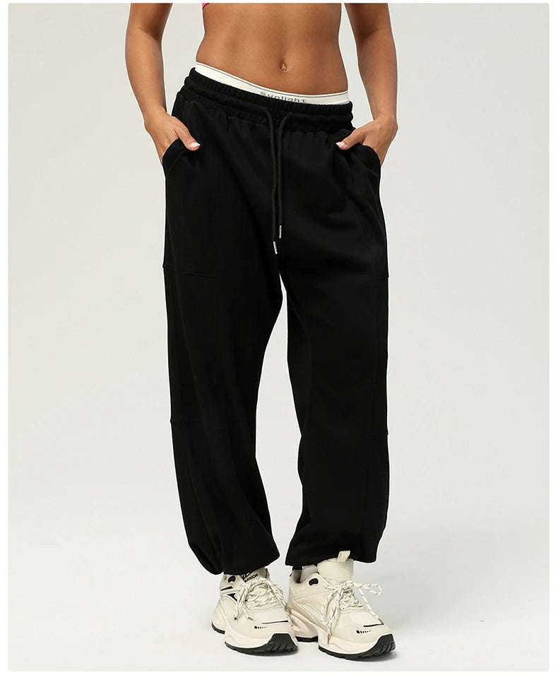 Women's Loose Drawstring Jogger Sweatpants — Breathable Pocket Sports Trousers