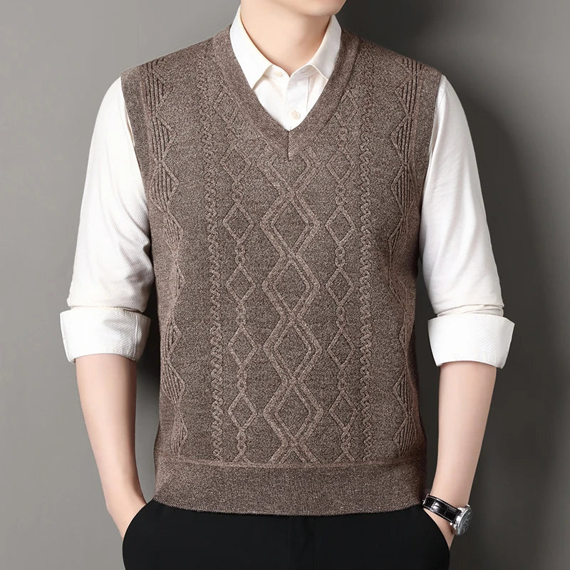 Autumn Winter Argyle Plaid Knit Vest - Fleece Sleeveless Waistcoat
