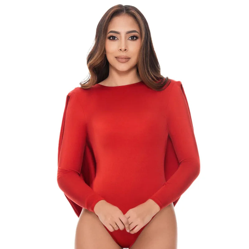 Women's Backless Long Sleeve Top Draped Bodysuit Round Neck Top Coquette