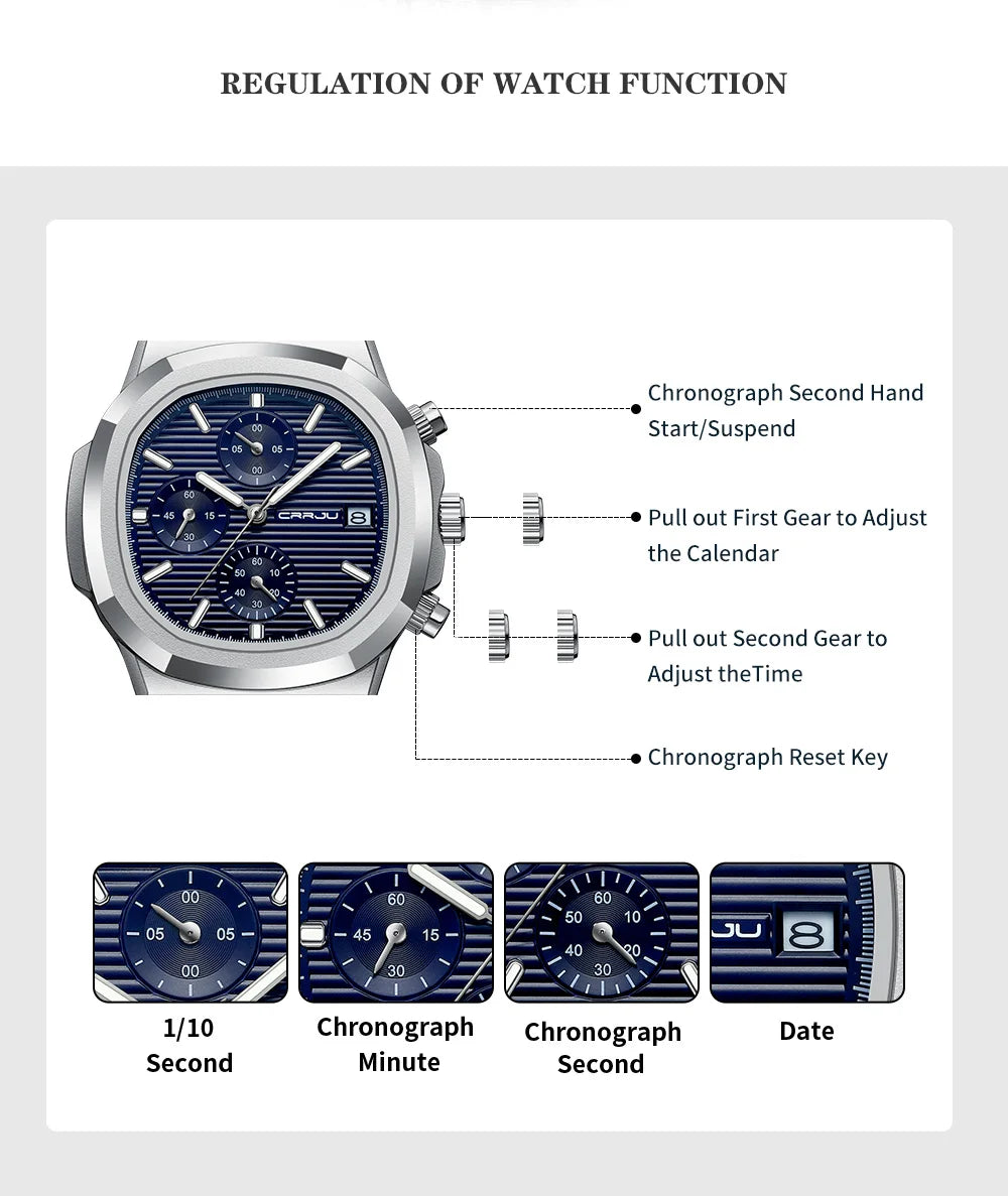 Men's Business Watch - Square Dial Stainless Steel with Luminous Date