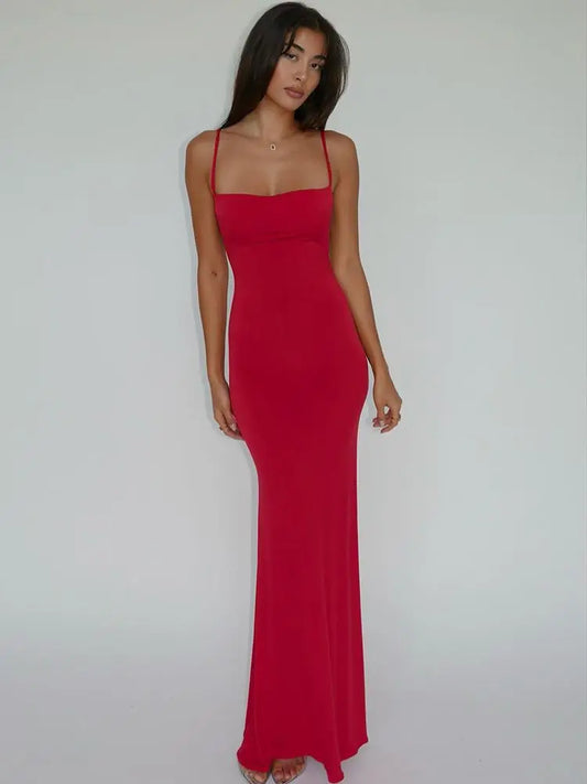 Women's Draped Backless Sleeveless Slip Maxi Dress