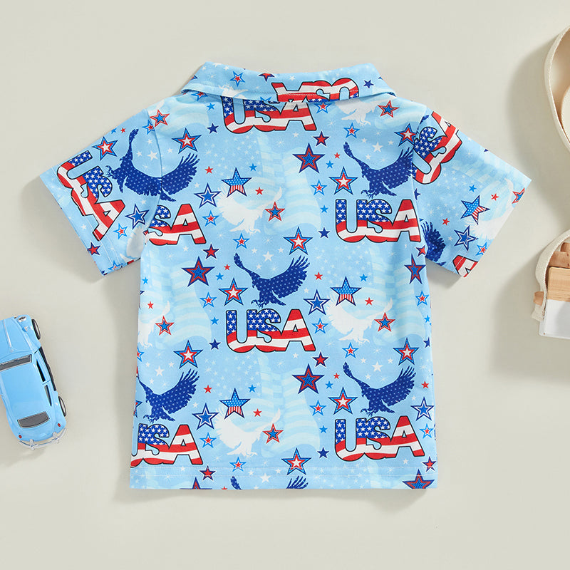 0-4Y Toddler Kids Boys T Shirt Short Sleeve Eagle/Donut/Bull/Fireworks Print Pullover Tops for Independence Day