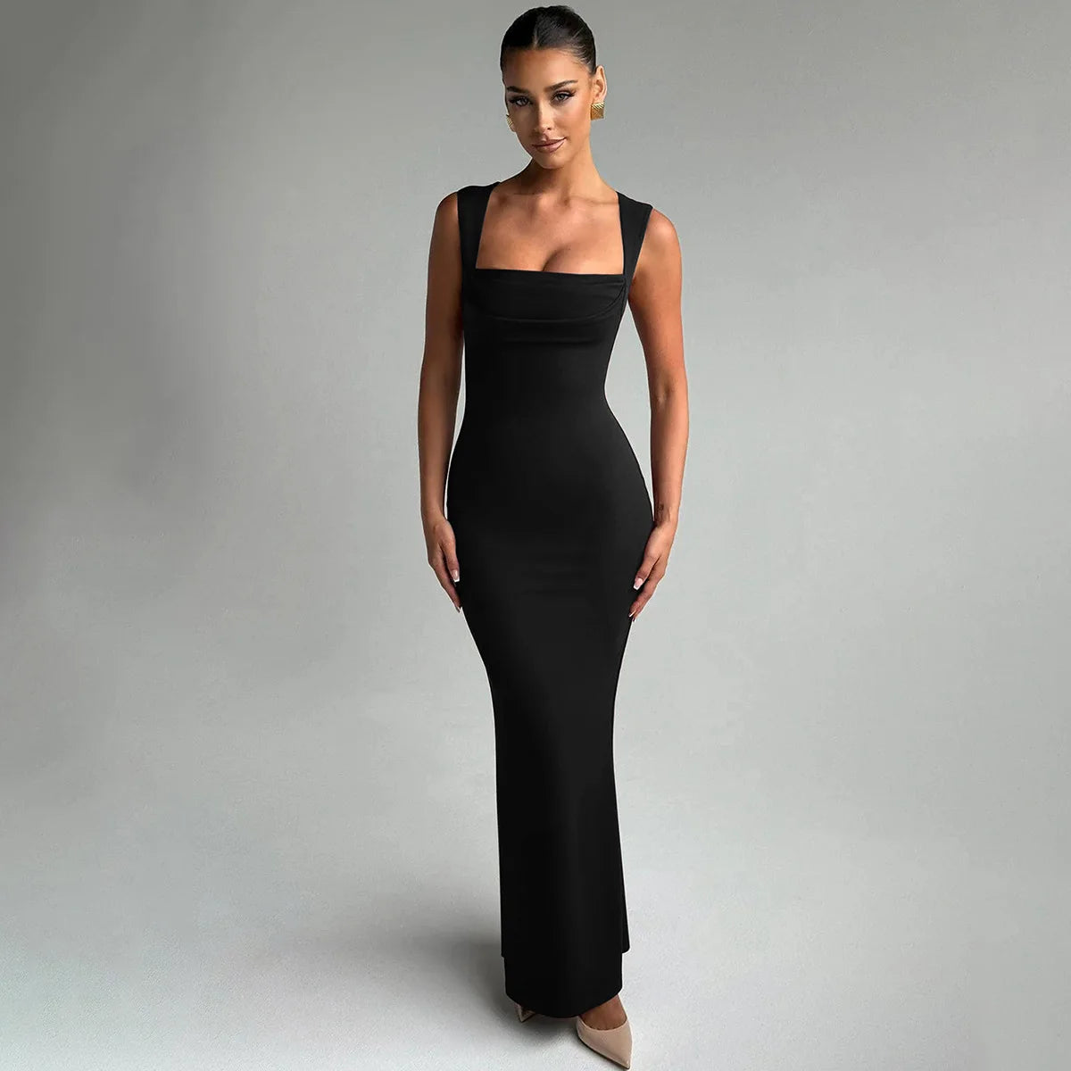 Women's Square Neck Elegant Maxi  Outfits Sleeveless Bodycon Dress