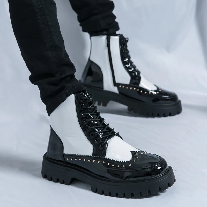 Platform Leather Boots - Men's Motorcycle Style Thick Sole Dress Sneakers