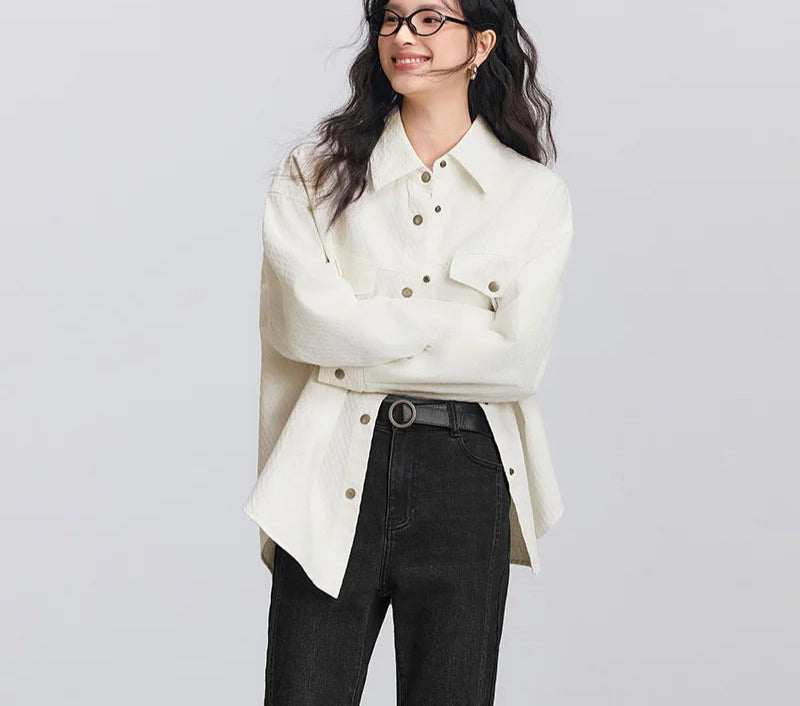 Women's Long Sleeve Diamond Pattern Cotton Shirt - Mid-Length Oversize Top