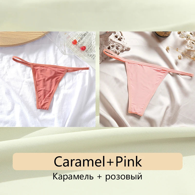 Women's Cotton Seamless Thong Set - Low Waist Comfort Underwear (2 Pack)