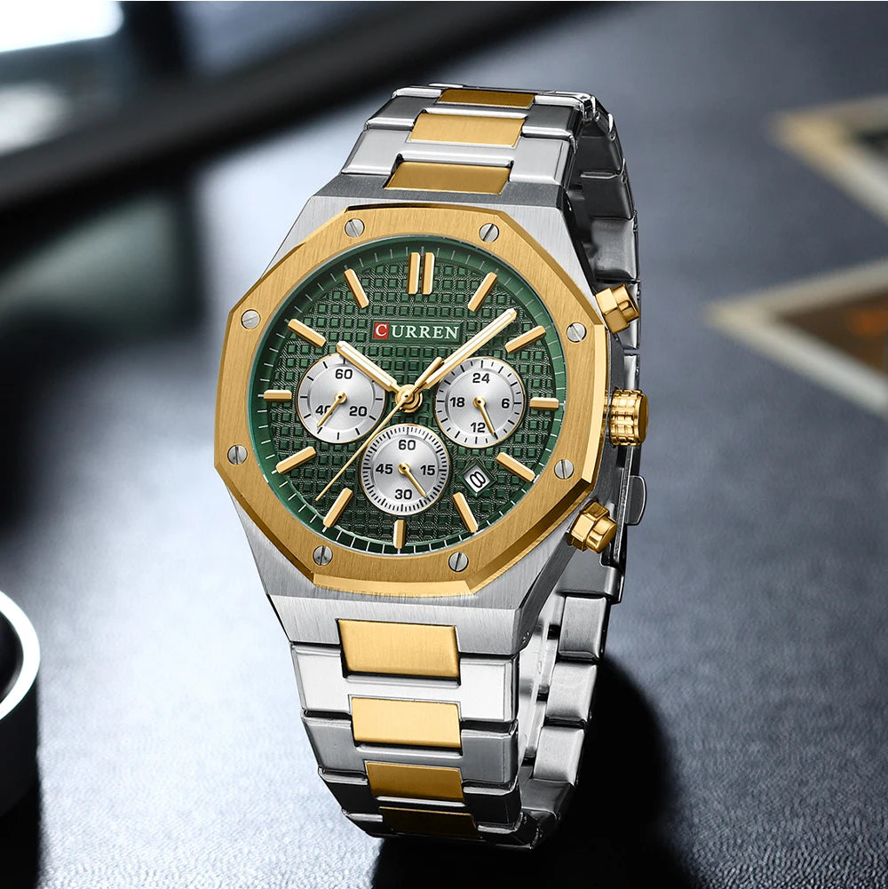 Luxury Gold Multifunction Quartz Watch - Luminous Sport Chronograph