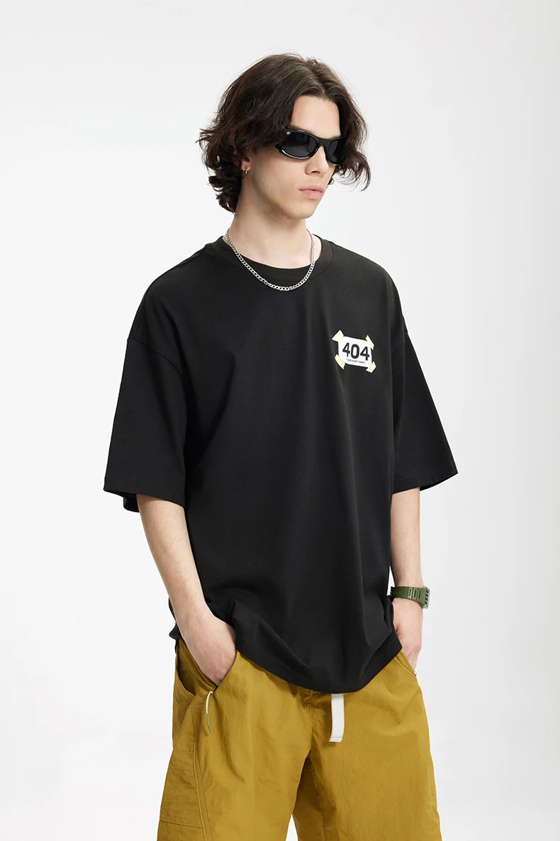 Unisex 404 Print 65G Heavyweight American Street Style Casual Short Sleeve T-Shirt