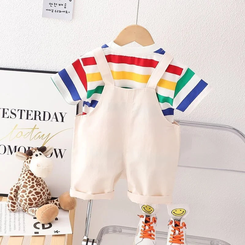 Baby Boys Striped T-Shirt Overalls 2Pcs Set Outfit
