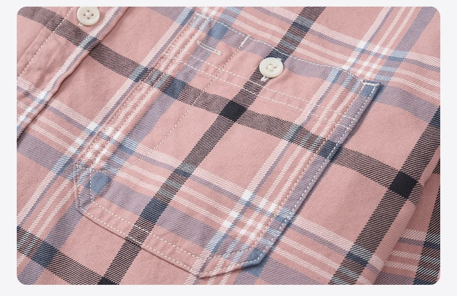 100% Cotton Fabric Men's Plaid Washed Vintage Check Shirt