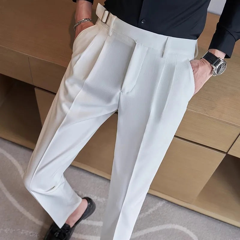 Men's Slim Fit Suit Trousers - High Waist Smart Casual Pants