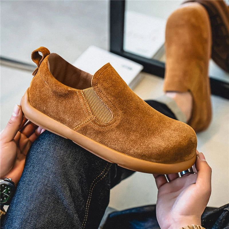 Men's Casual Sneakers British Style Loafers Slip-on Suede Leather Shoes