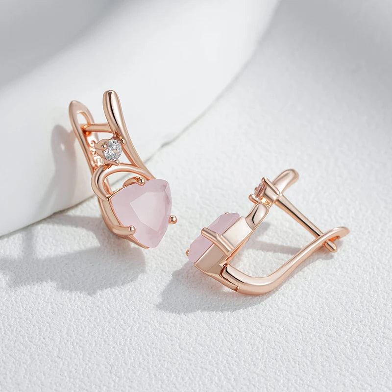 Women 585 Rose Gold Colour  Pink Natural Zircon Drop Earrings