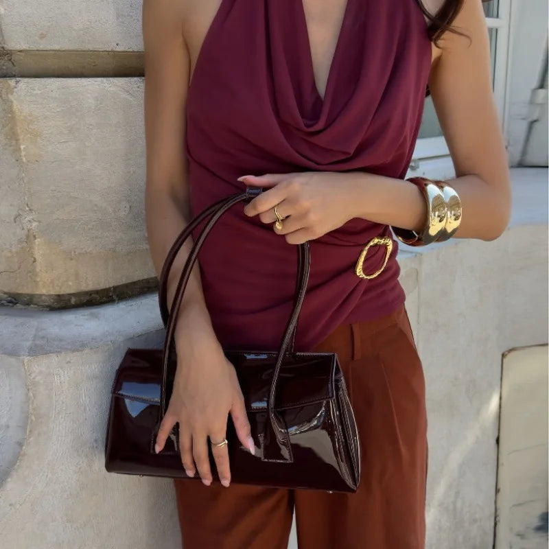 Women's Embellished Ruched Draped Halter Top - Deep V-Neck Cropped Club Top